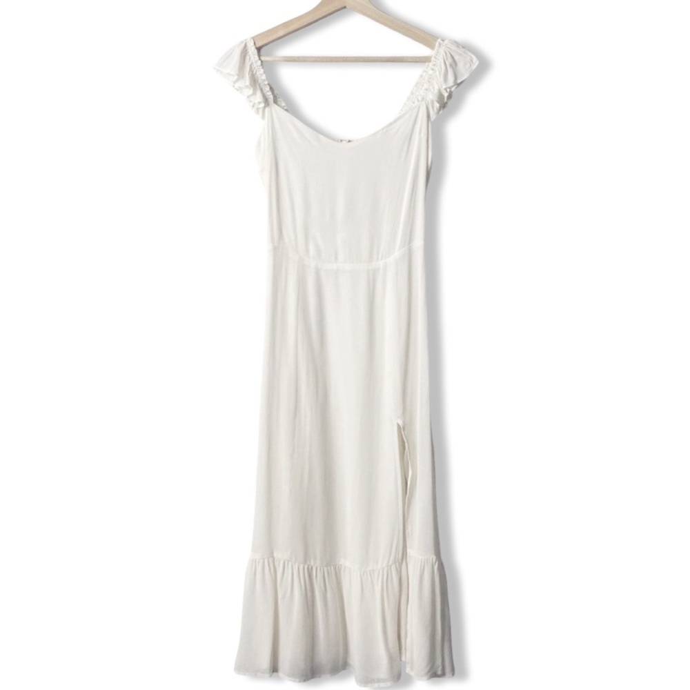 New Reformation Bondi Midi Georgette Side Slit Dress Ivory Size 4 - Picture 9 of 14